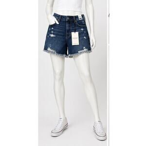 Judy Blue Denim Shorts 34" 2XL High Rise rigid front Distressed Raw Hem Stretch